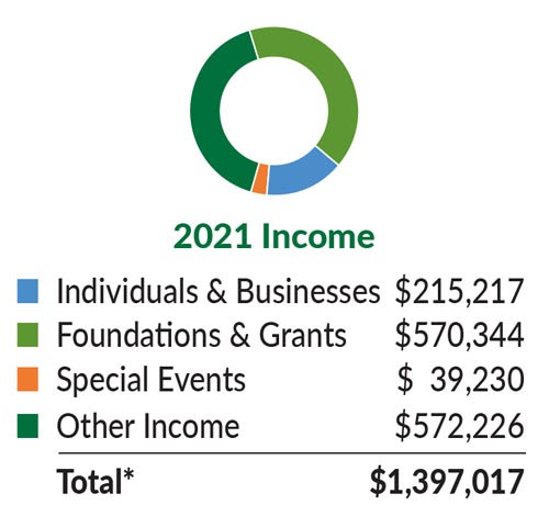 Individuals and businesses, foundations and grants, special events, and other income